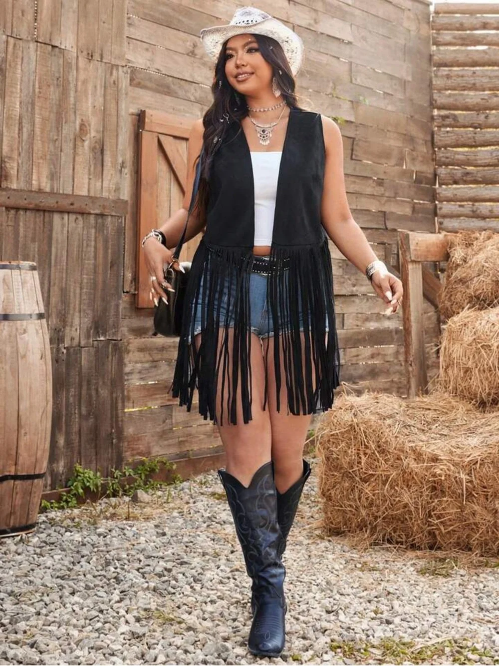 Black Fringe Suede Vest festival boho sleeveless women - Picture 4 of 6